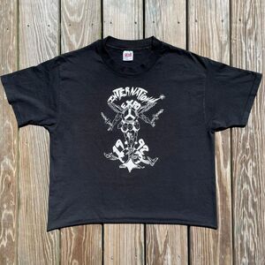 Single Stitch Anvil 90s Punk Emo Graphic T-Shirt XL Black Cropped True Vintage